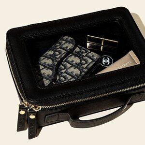 Black & Clear Carry On Travel Case Make-Up Organizer with Large Handle